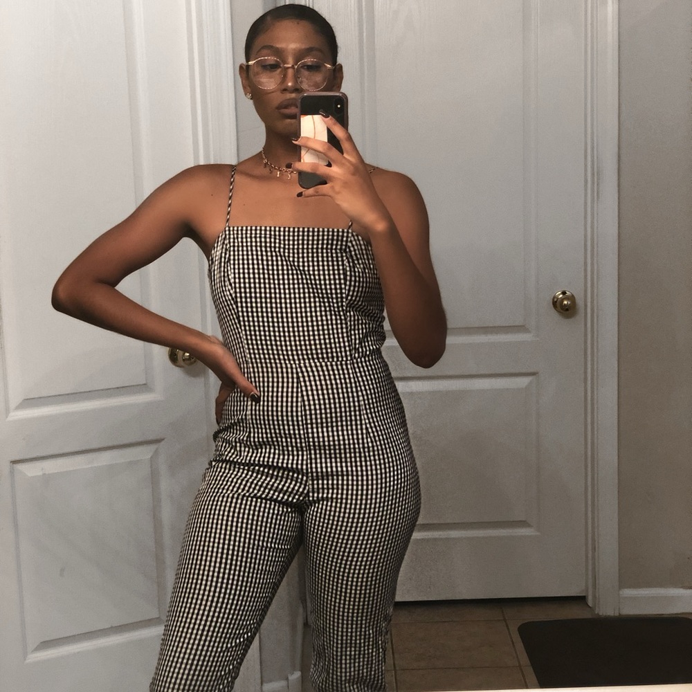 Black and white checkered romper